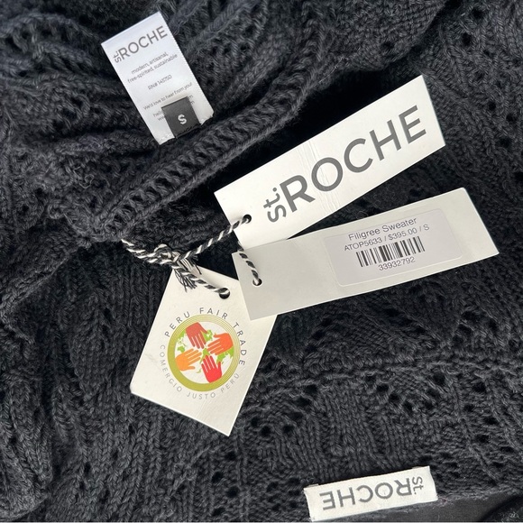 NWT St.Roche Filigree Floral Knit Crochet Sweater Peplum Pullover Top Black S - Picture 13 of 13